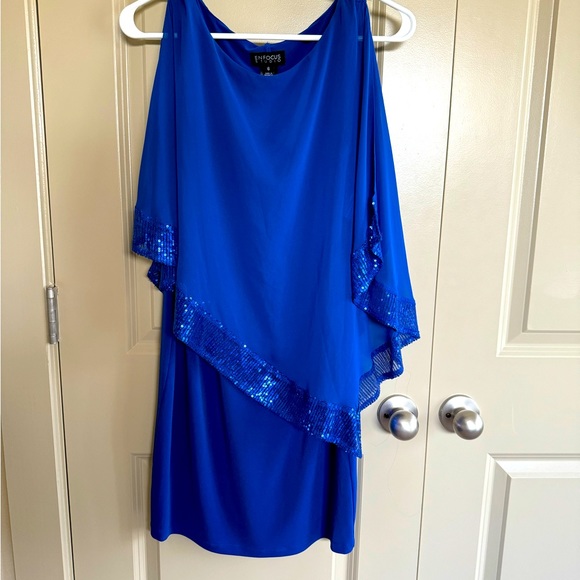 Size 12 BLUE EMBELLISHED CAPELET DRESS Evening Wedding - Picture 1 of 3
